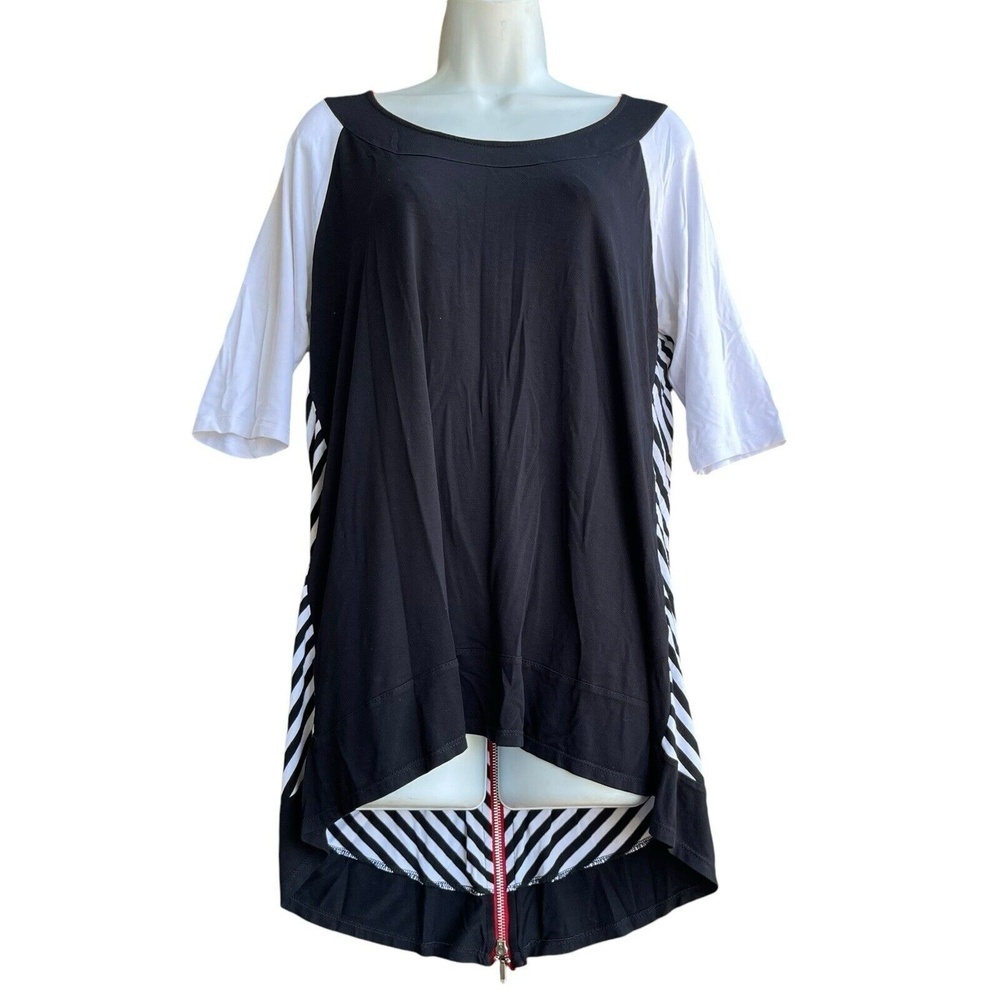 INSIDE OUT Modal Tunic Top Size M Contrast Striped Knit Full Back-zip Blouse USA